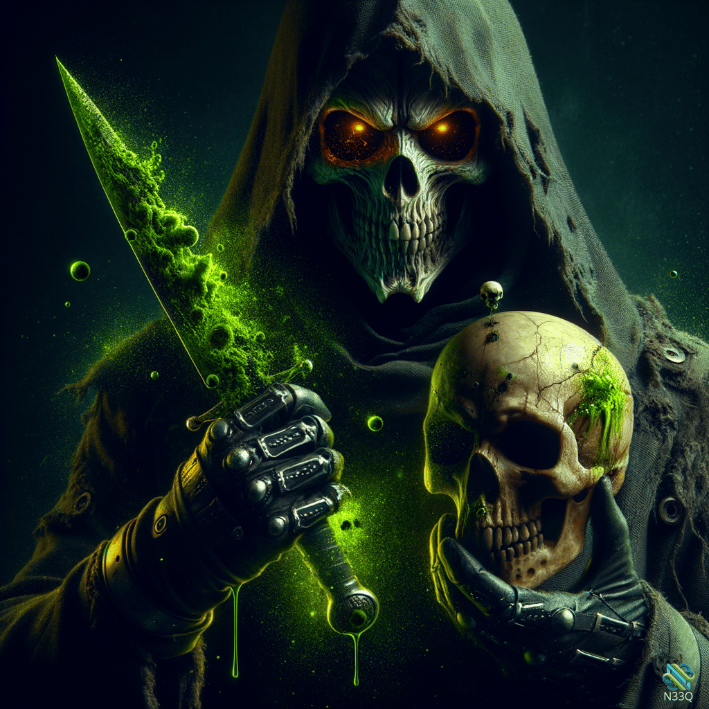 Hooded Skeleton Reaper with Glowing Dagger and Skull
