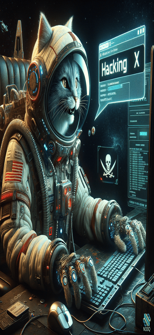 Cat Astronaut Hacking Computer in Space