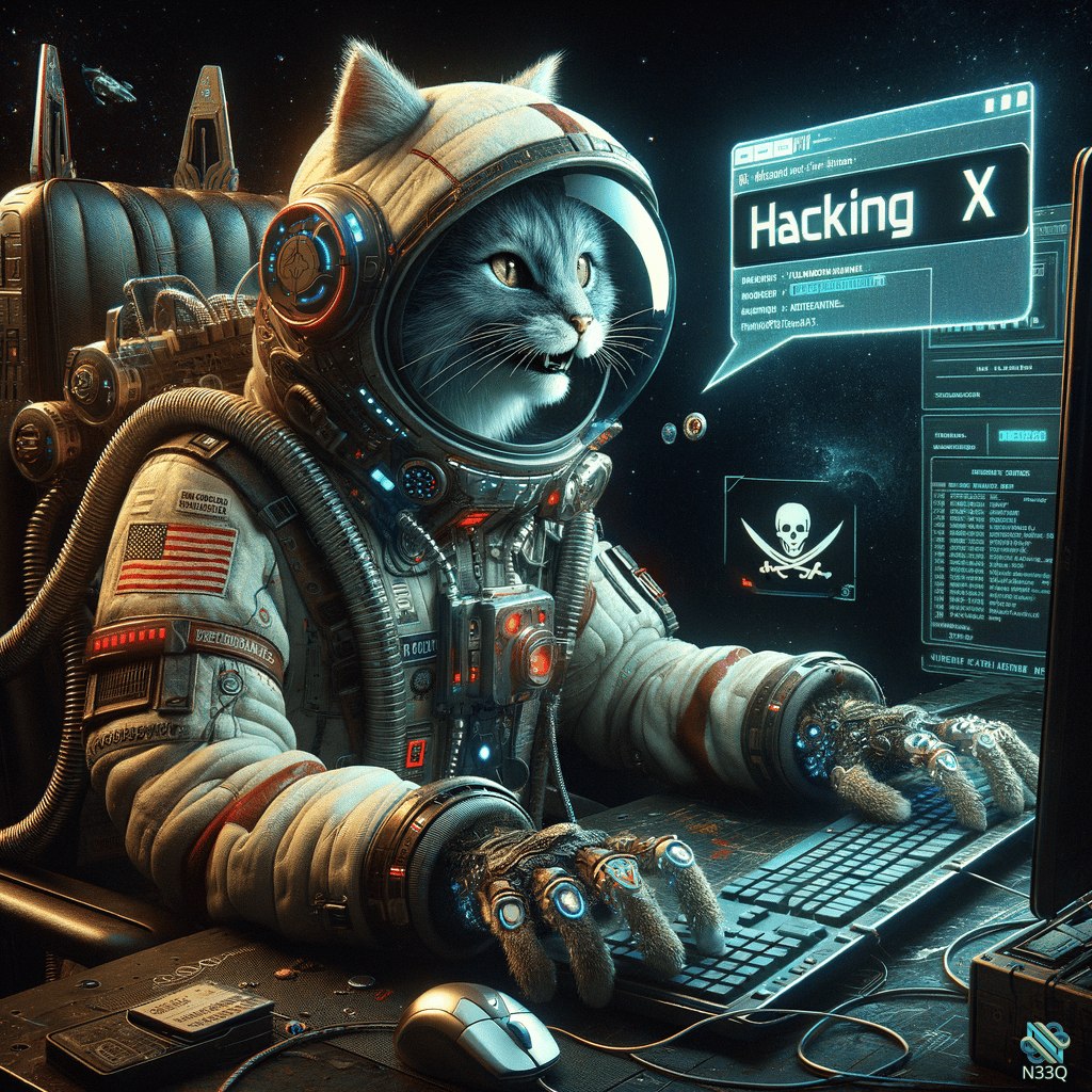 Cat Astronaut Hacking Computer in Space