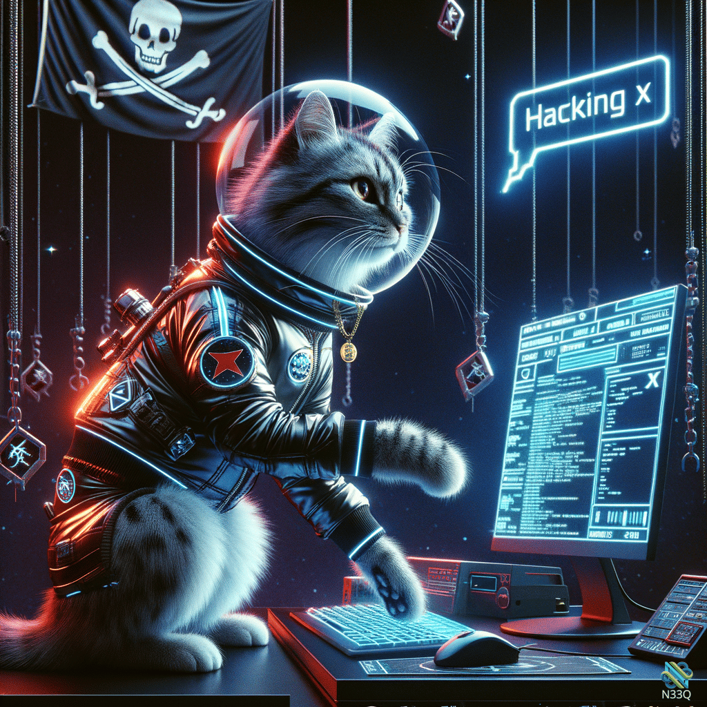 Astronaut Cat Hacking at Neon Computer