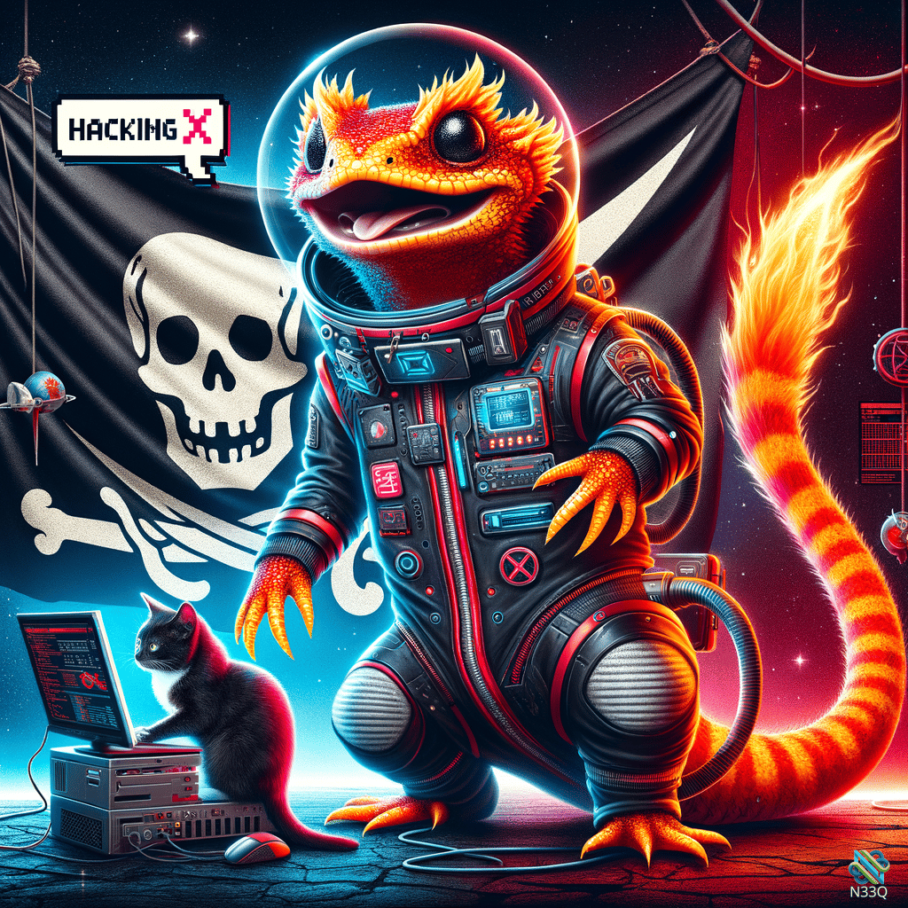Orange Lizard Astronaut with Black Cat