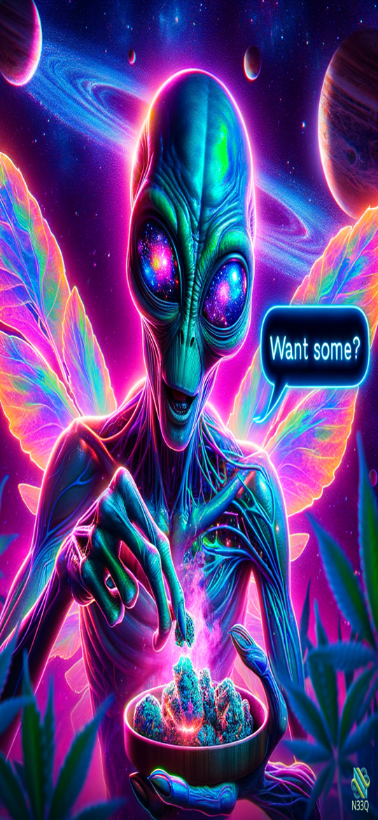 Neon Alien Offering Cannabis Buds