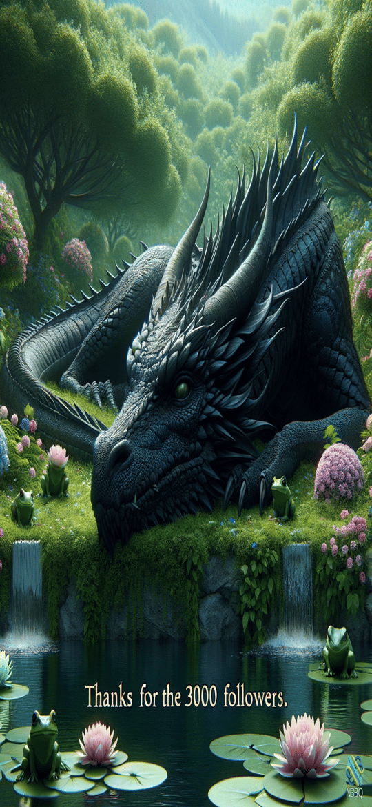 Black Dragon Resting in Lush Forest