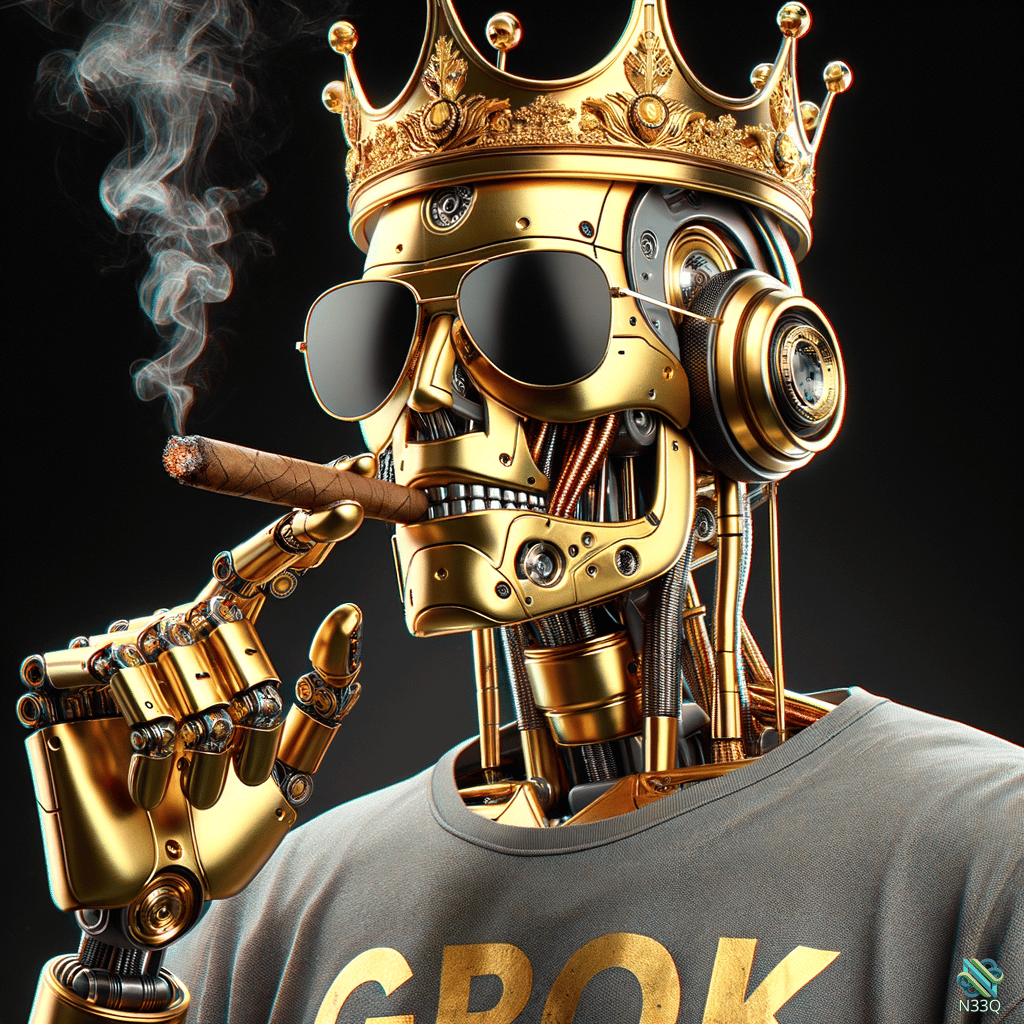 Golden Cyborg Skull King Smoking Cigar