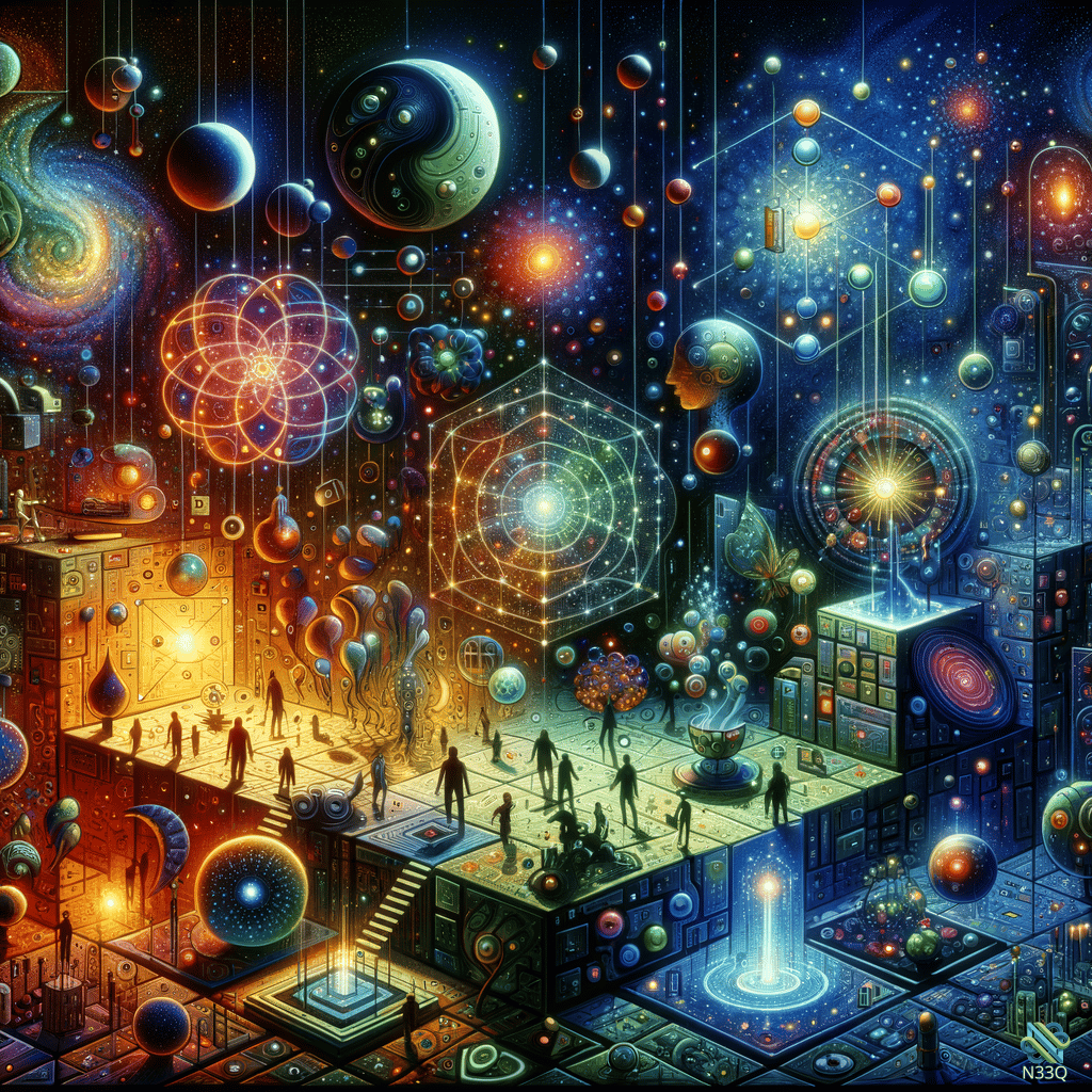 Floating Cosmic Platforms with Planets and Figures