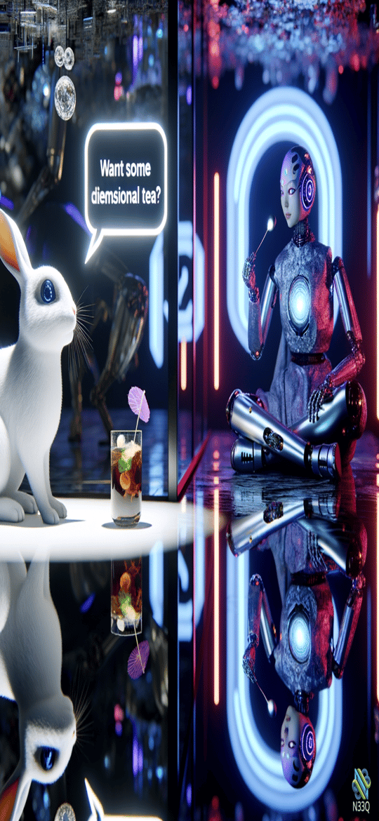White Rabbit Offers Tea to Neon Cyborg