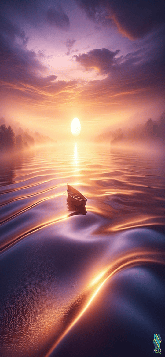 Rowboat on Glowing Sunset Lake