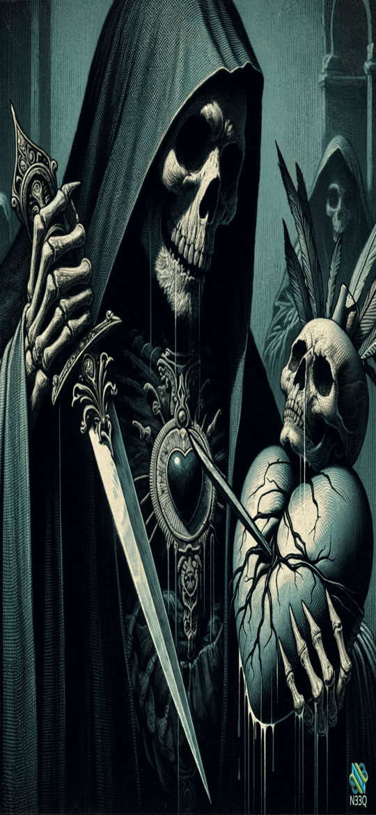Grim Reaper Holding Heart and Sword