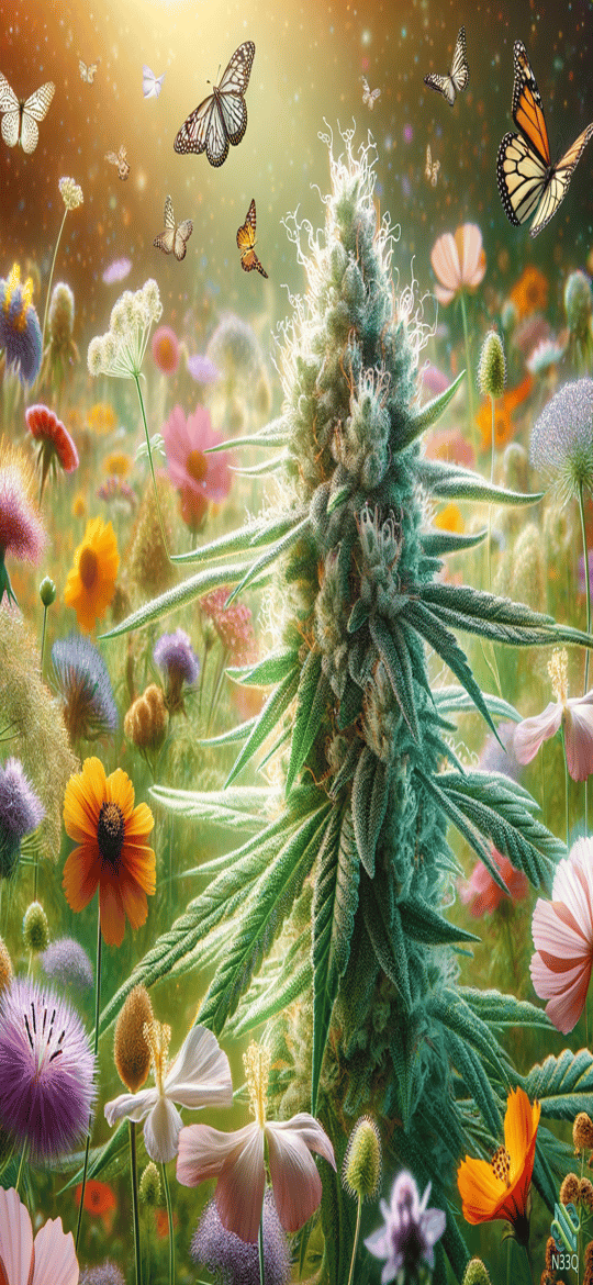 Cannabis Plant in Blooming Wildflower Meadow
