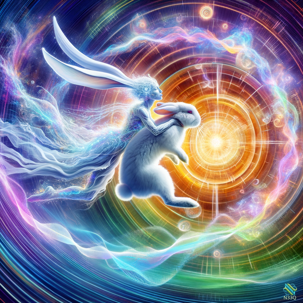 Ethereal White Rabbit in Cosmic Vortex