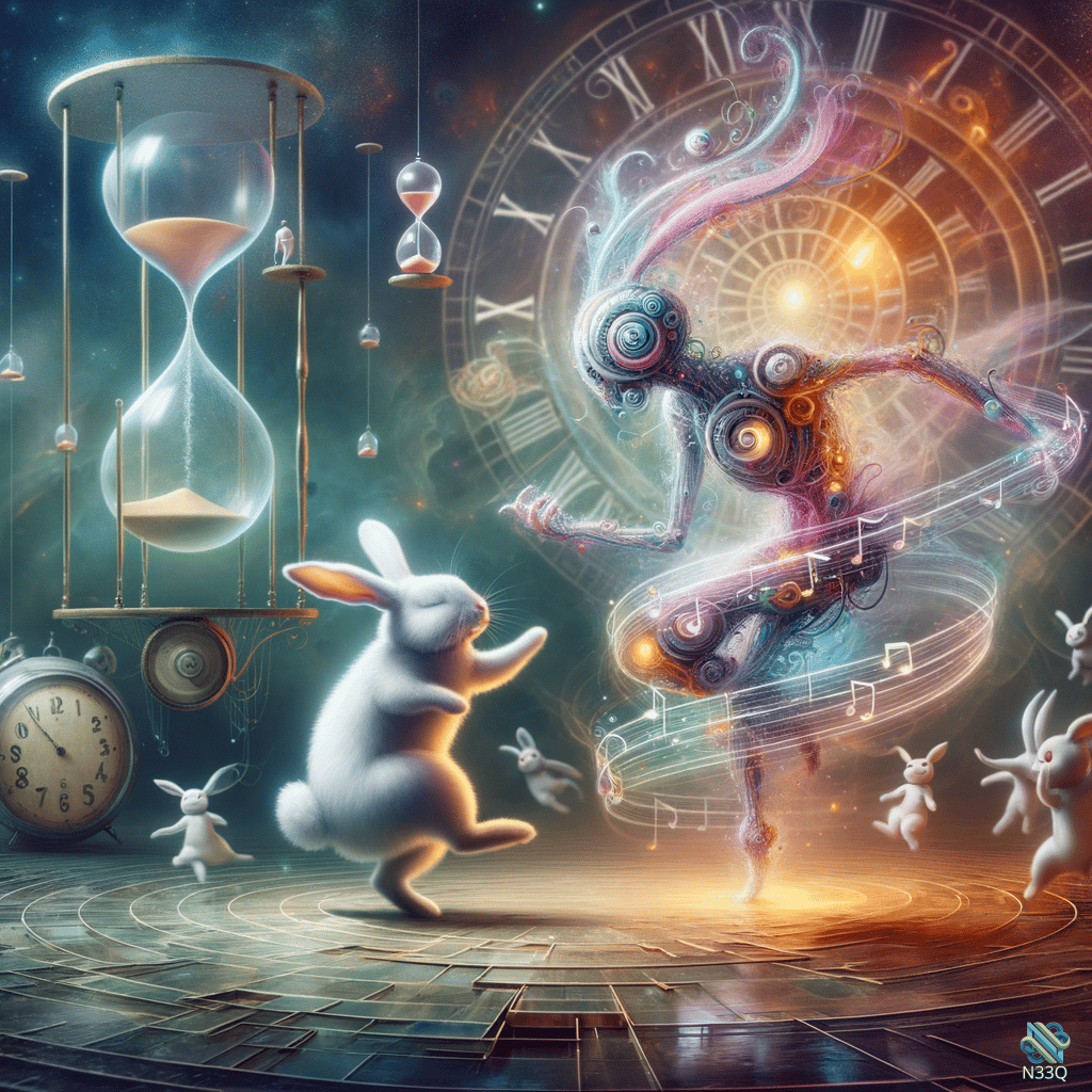 Dancing Rabbits with Mechanical Figure and Clocks
