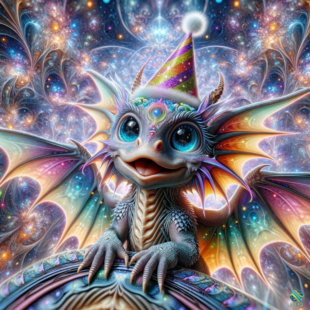 Cute Dragon Wearing Party Hat in Space