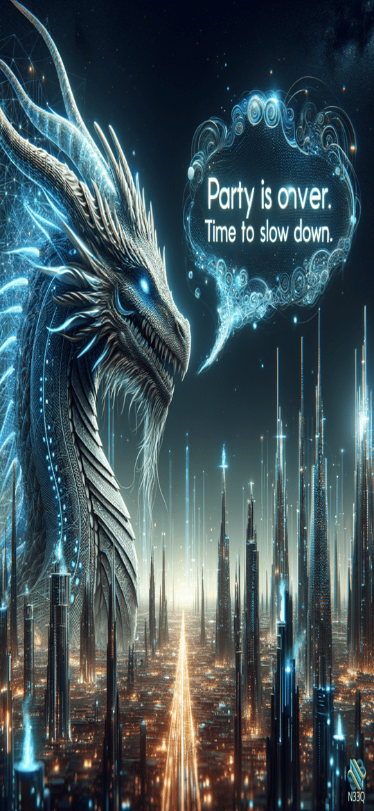 Glowing Blue Dragon Over Futuristic City