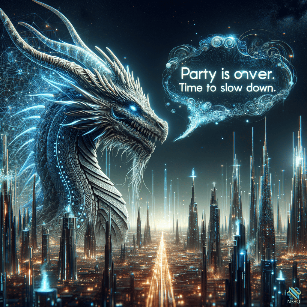 Glowing Blue Dragon Over Futuristic City