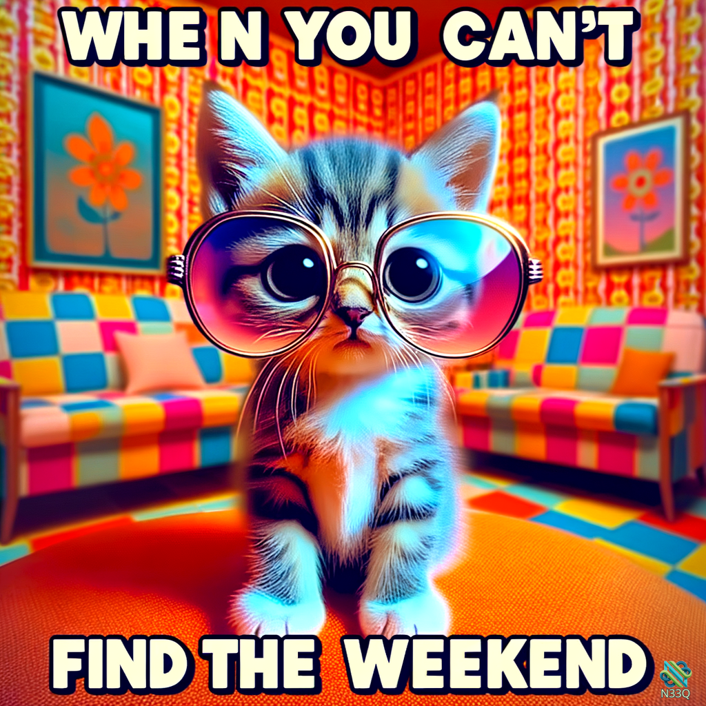 Kitten with Glasses Can't Find Weekend
