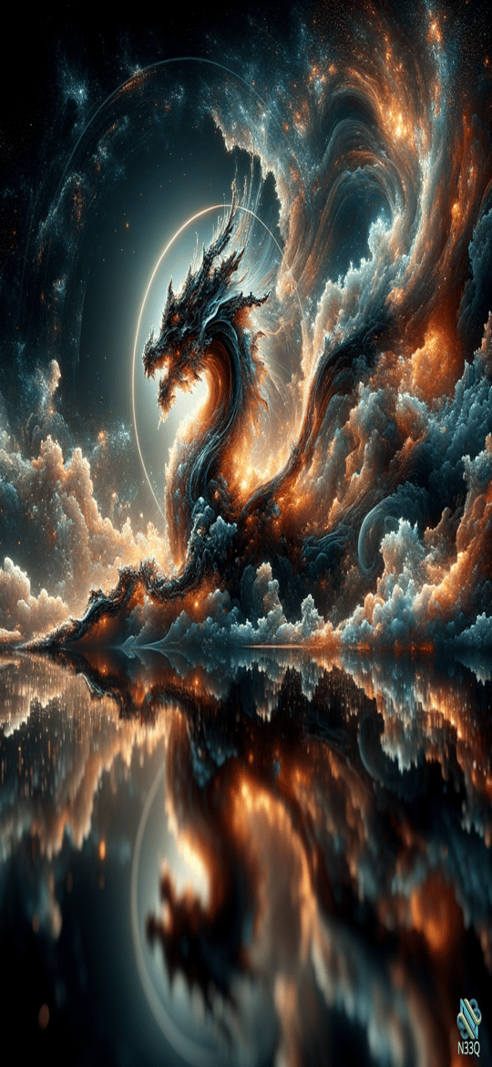 Cosmic Dragon in Swirling Cloud Vortex