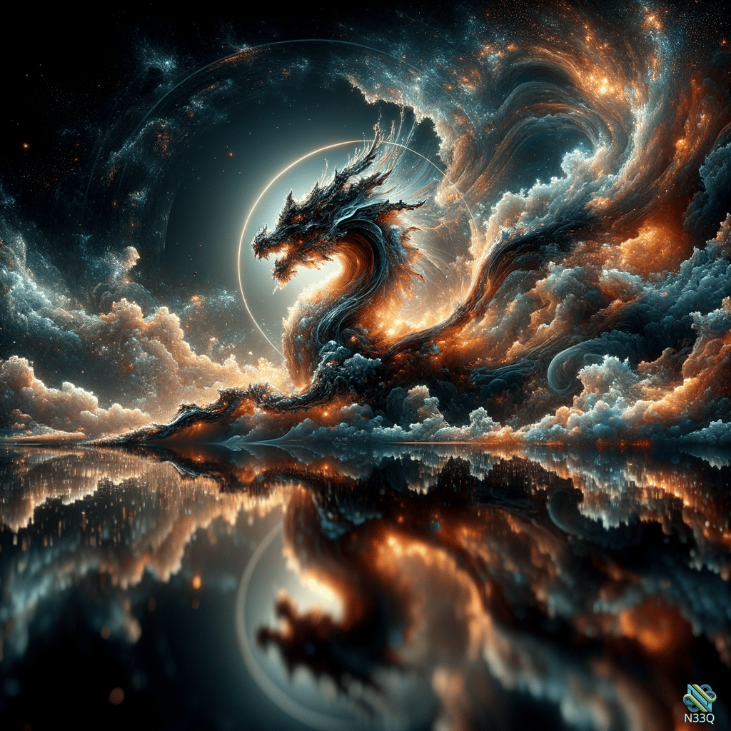 Cosmic Dragon in Swirling Cloud Vortex