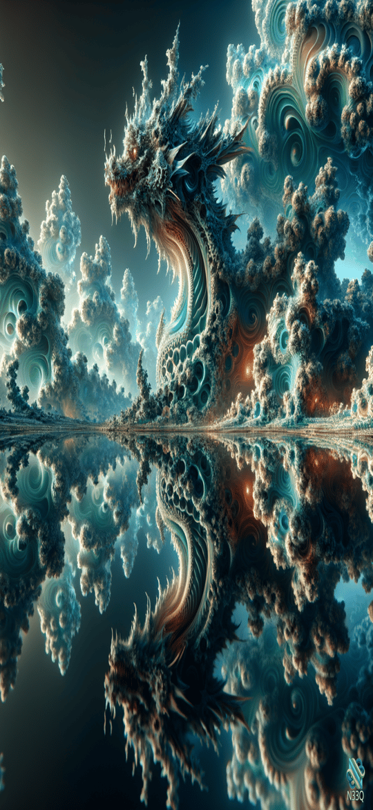 Fractal Cloud Dragon with Mirror Reflection