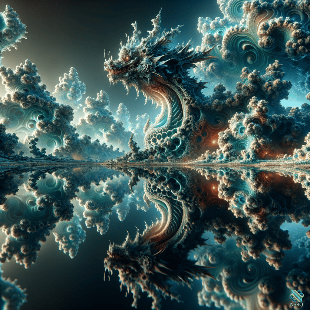 Fractal Cloud Dragon with Mirror Reflection