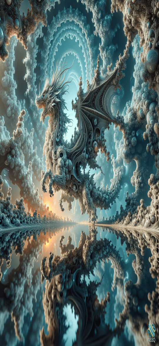 Mirrored Cloud Dragon in Fractal Sky
