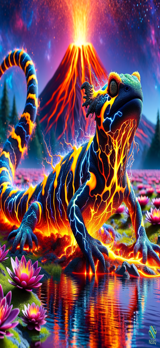 Lava Glowing Salamander Before Erupting Volcano