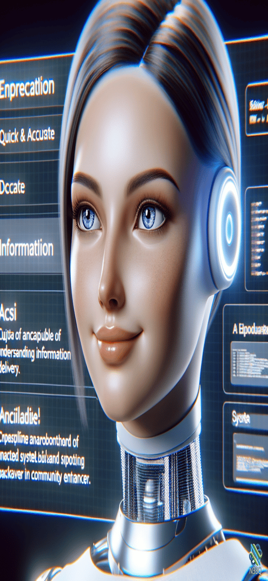 Female Cyborg Before Futuristic Holographic Interfaces