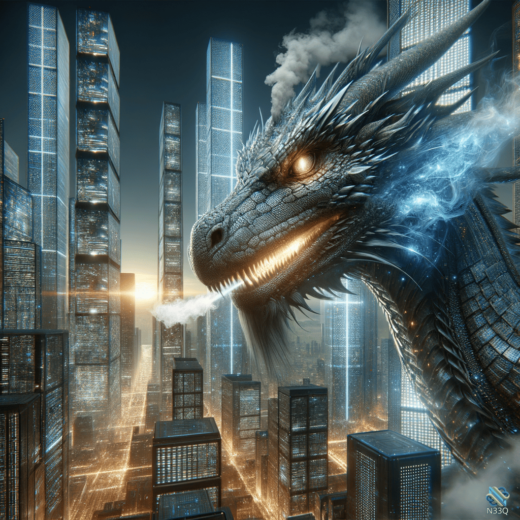 Giant Dragon Over Futuristic Cityscape