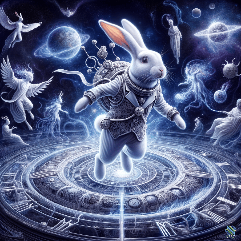 Steampunk Rabbit Leaping Over Cosmic Clock