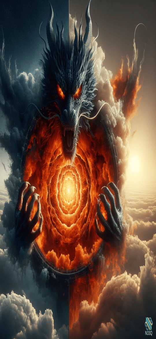 Dragon Clutching Fiery Vortex Portal