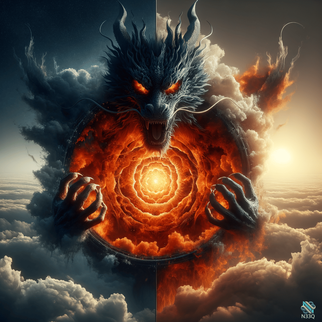 Dragon Clutching Fiery Vortex Portal