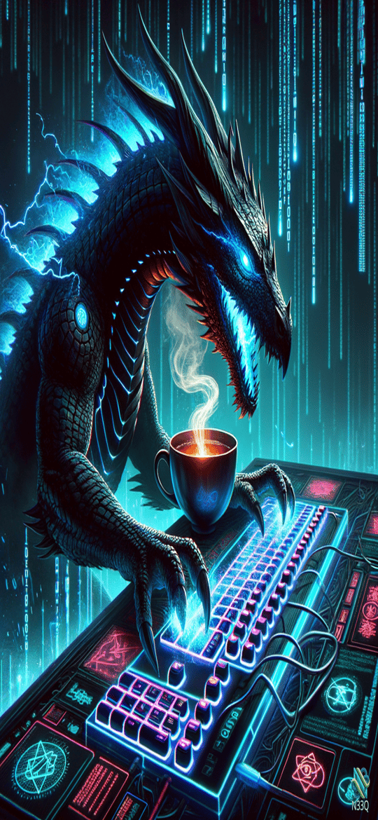 Neon Dragon Coding on Cyberpunk Keyboard