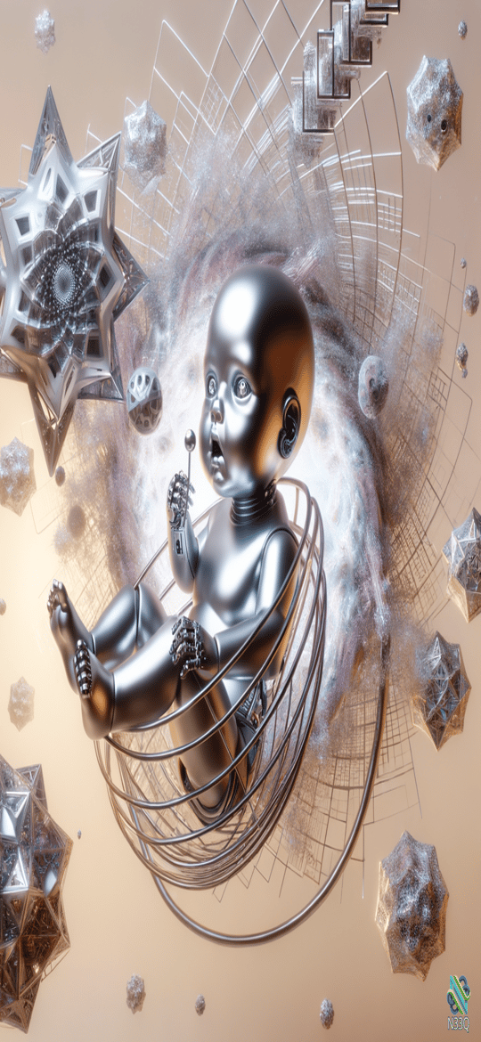 Metallic Baby in Wireframe Sphere