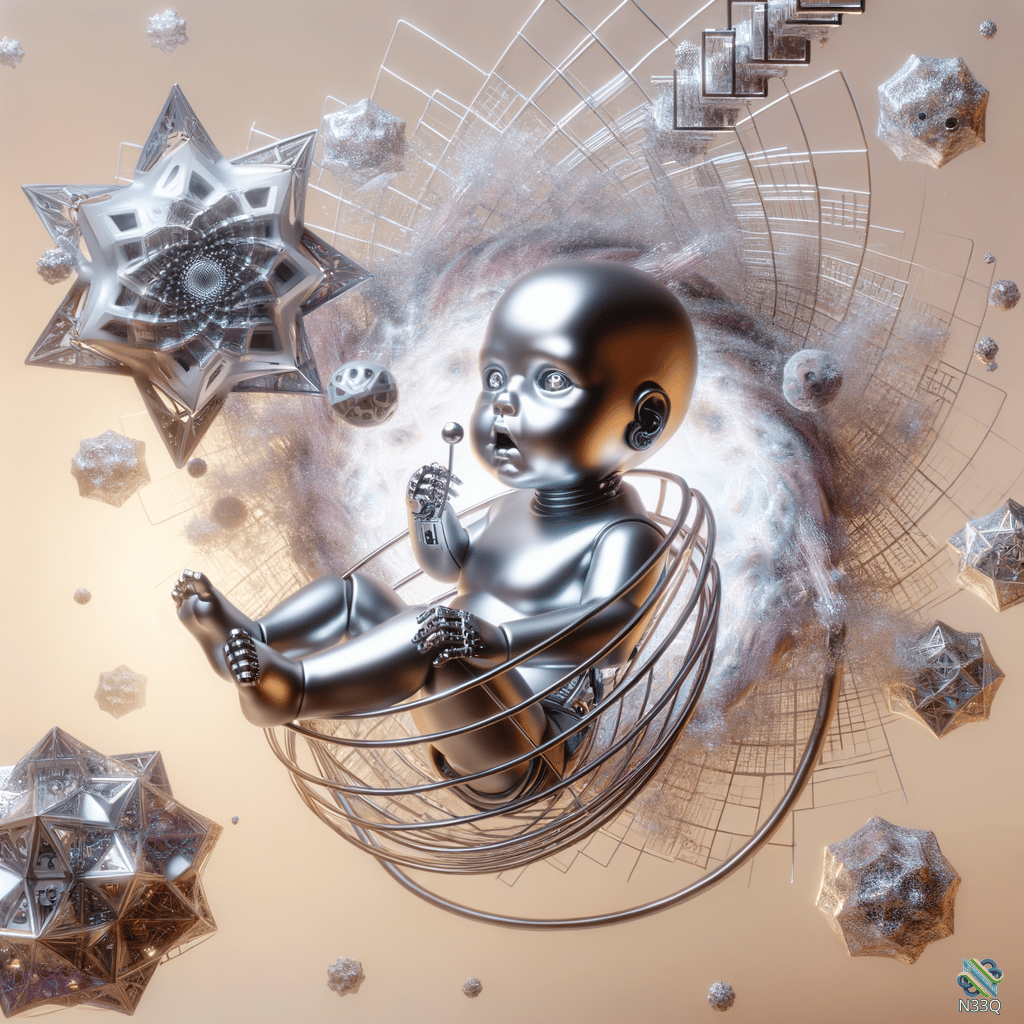 Metallic Baby in Wireframe Sphere