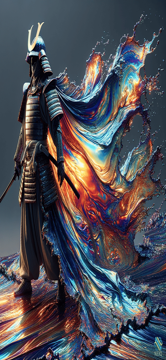 Samurai Warrior with Vibrant Liquid Splash