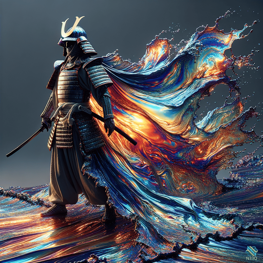 Samurai Warrior with Vibrant Liquid Splash