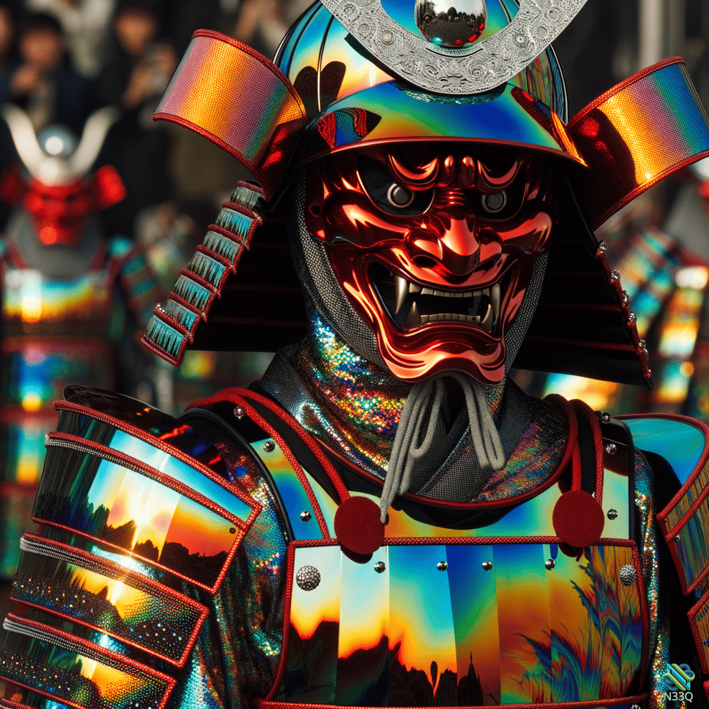 Iridescent Oni Samurai in Holographic Armor