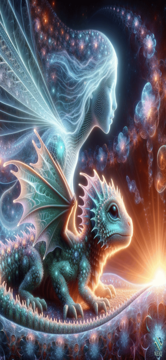 Ethereal Spirit and Glowing Dragon in Cosmos