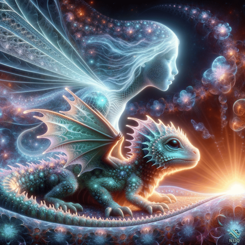 Ethereal Spirit and Glowing Dragon in Cosmos