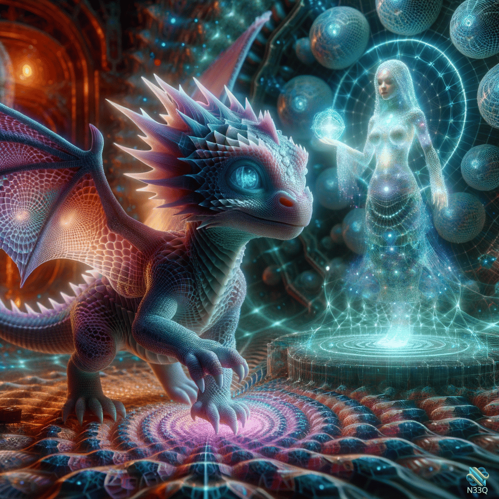 Baby Dragon and Ethereal Starlight Woman
