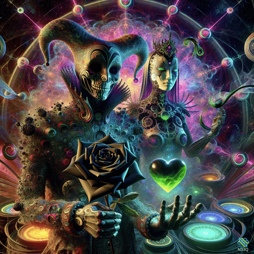 Jester and Queen with Rose and Heart