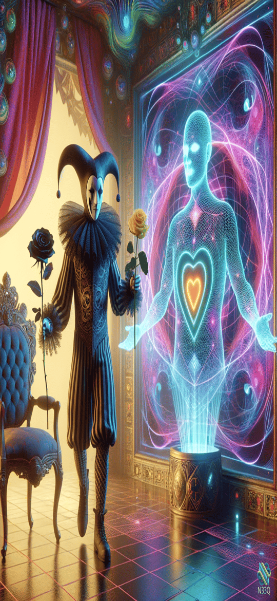 Jester Presenting Holographic Heart Figure