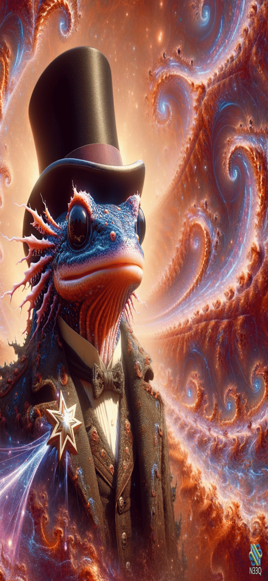 Frog in Top Hat Amid Cosmic Fractals
