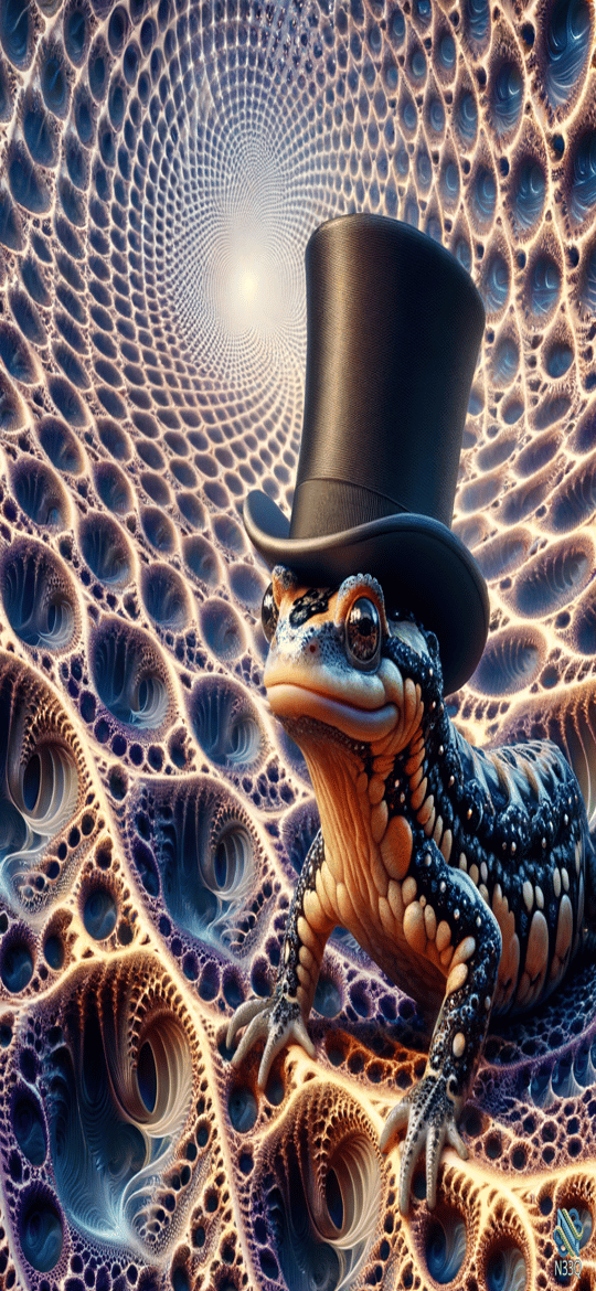 Top-Hatted Frog on Fractal Swirl