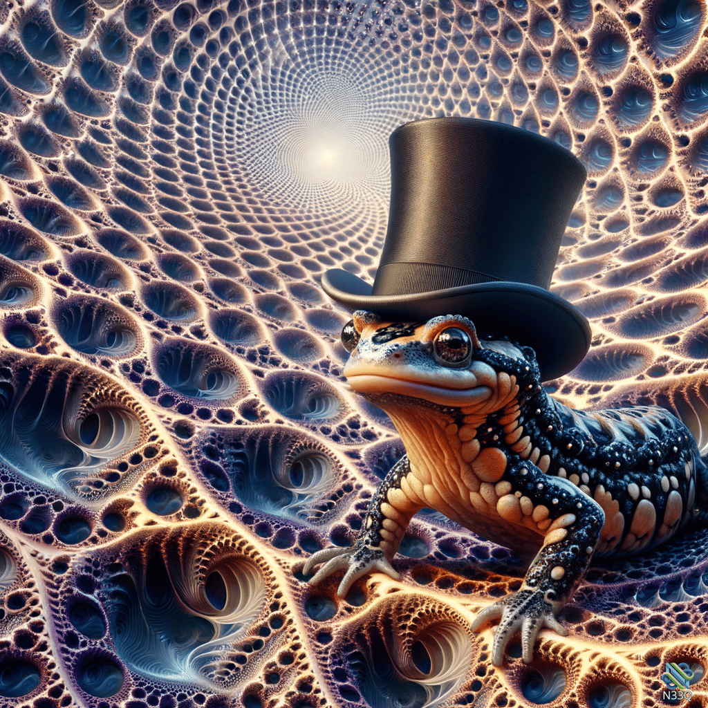 Top-Hatted Frog on Fractal Swirl