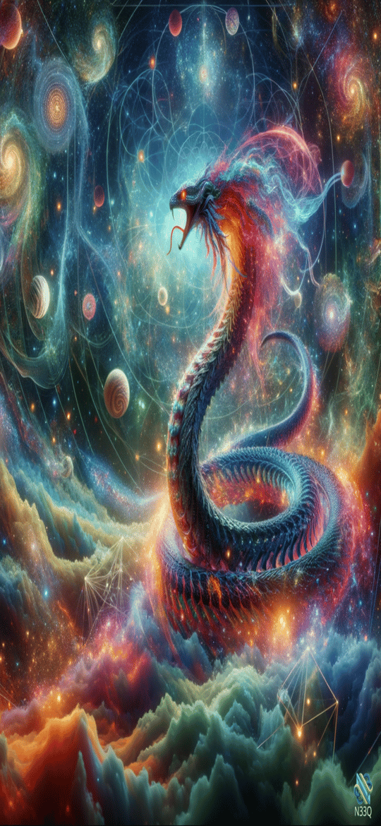 Fiery Cosmic Serpent Coiling Through Galaxies