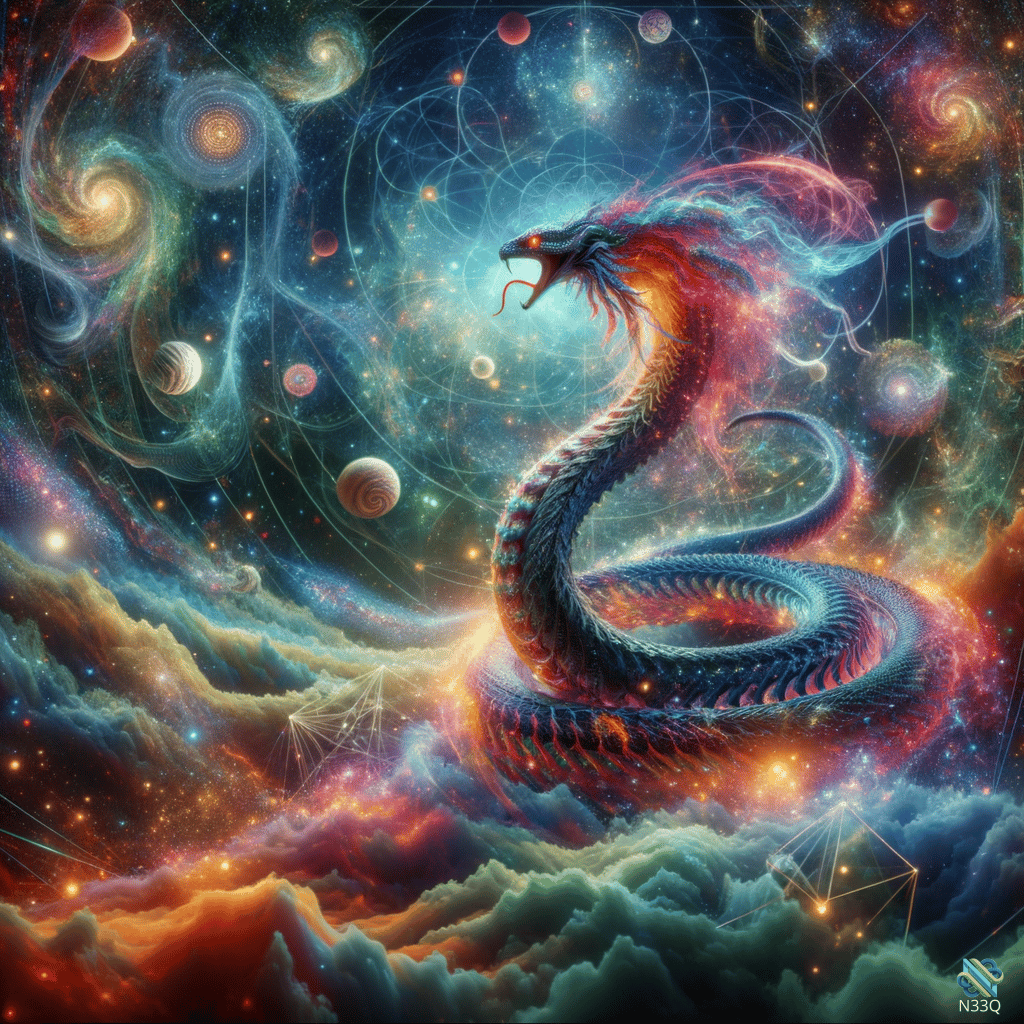 Fiery Cosmic Serpent Coiling Through Galaxies