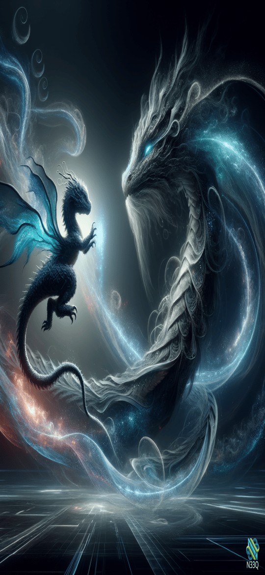 Blue Dragon Confronts Silver Dragon in Cosmos