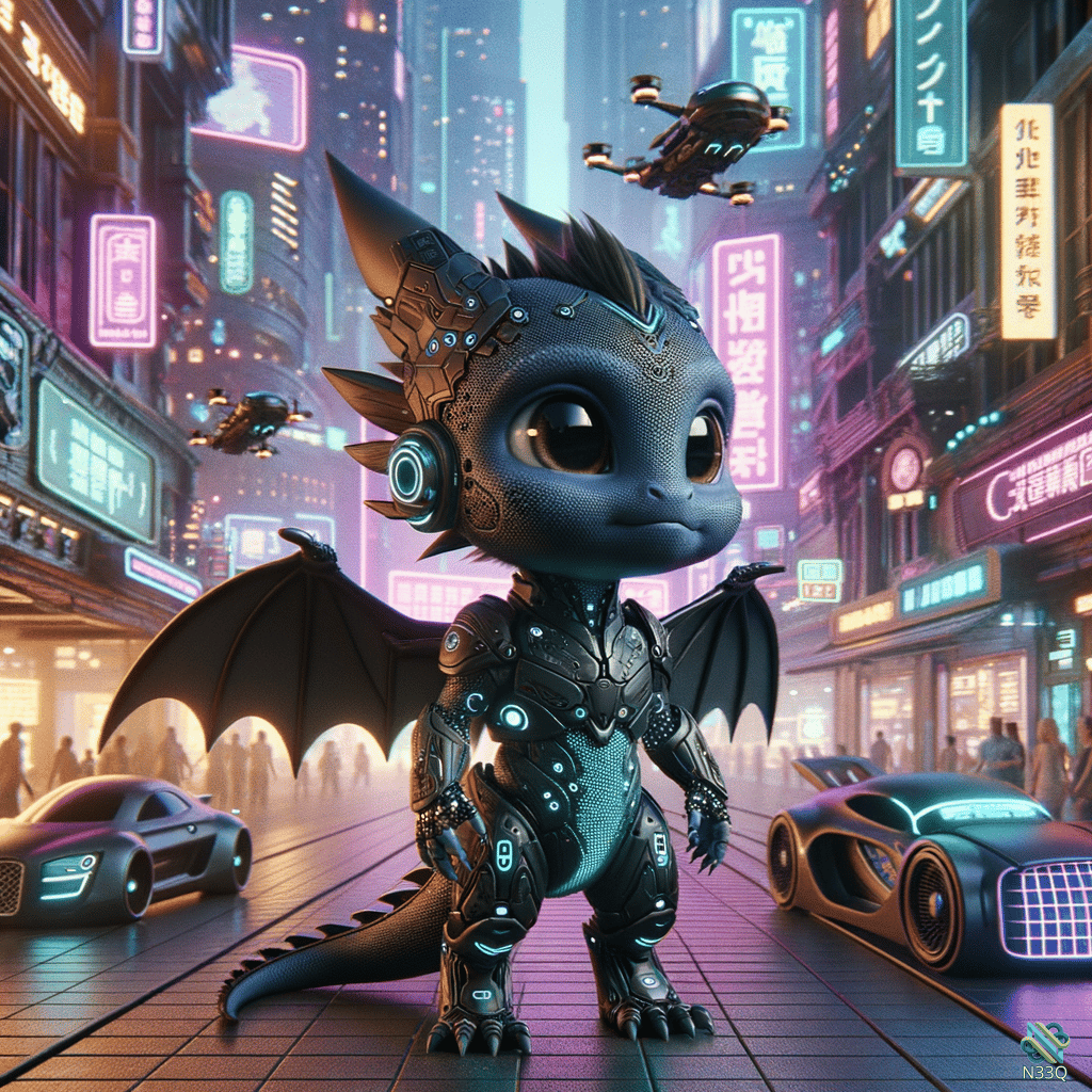 Cybernetic Dragon in Neon Futuristic City