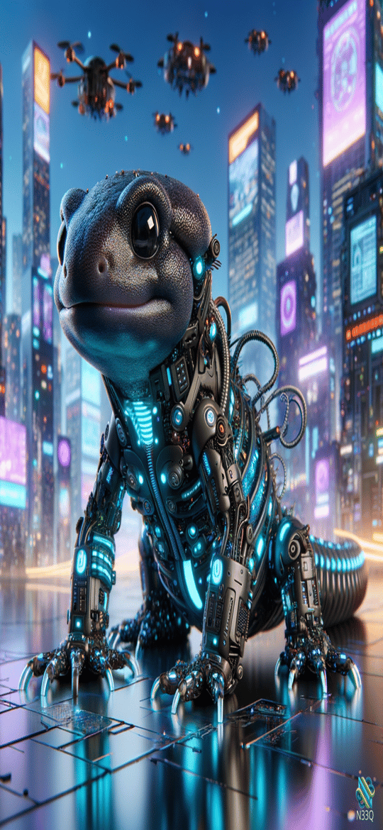 Cybernetic Lizard in Neon Futuristic City