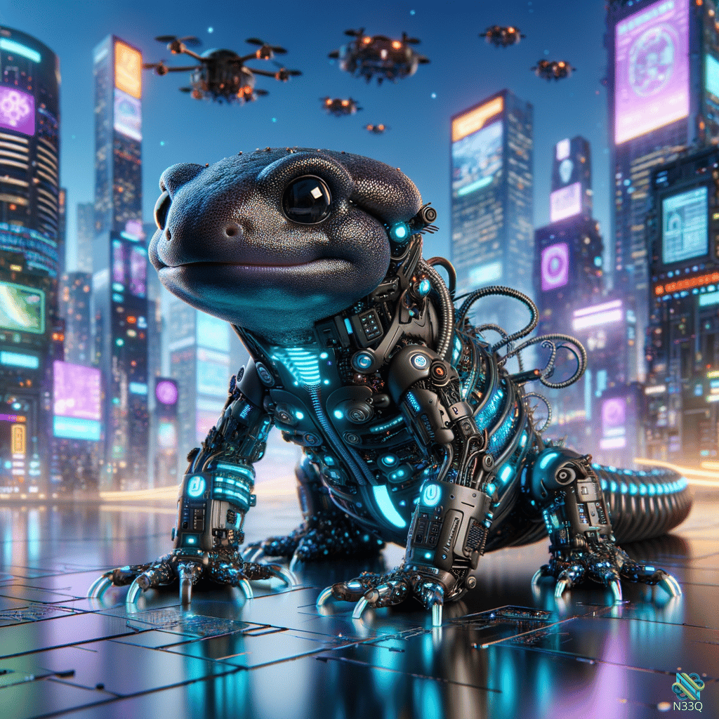 Cybernetic Lizard in Neon Futuristic City